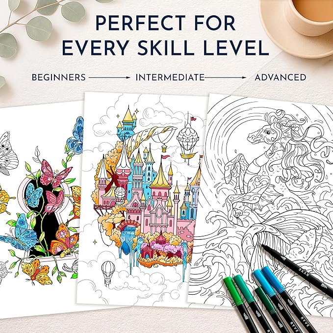 RYVE Coloring Book for Adults Relaxation - Unwind and Relax with 33 Stunning Designs - Mindfulness and Stress Relief Color Book for Adults, Adult Coloring Book for Women, Easy, Calming, Relaxing