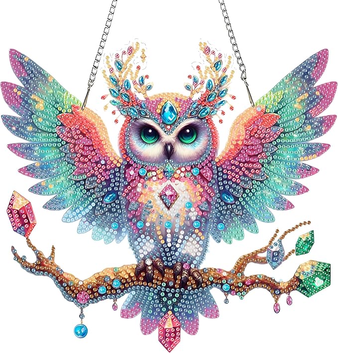 Ristpal Diamond Painting Kits Hanging for Adult, Special Shaped Rhinestone, DIY Acrylic Diamond Art Painting Window Pendants Home Garden Wall Hanging Kits for Home Decor and Gifts (Owls)