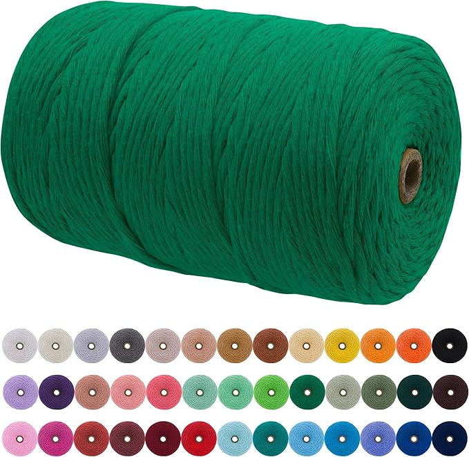 JeogYong Single Strand Macrame Cord 3mm x 218 Yards (656 Feet) Soft Cotton Rope Macrame Yarn 3 mm Macrame Cord, Macrame Supplies for Crafts Wall Hangings Plant Hangers Decorations (Green)