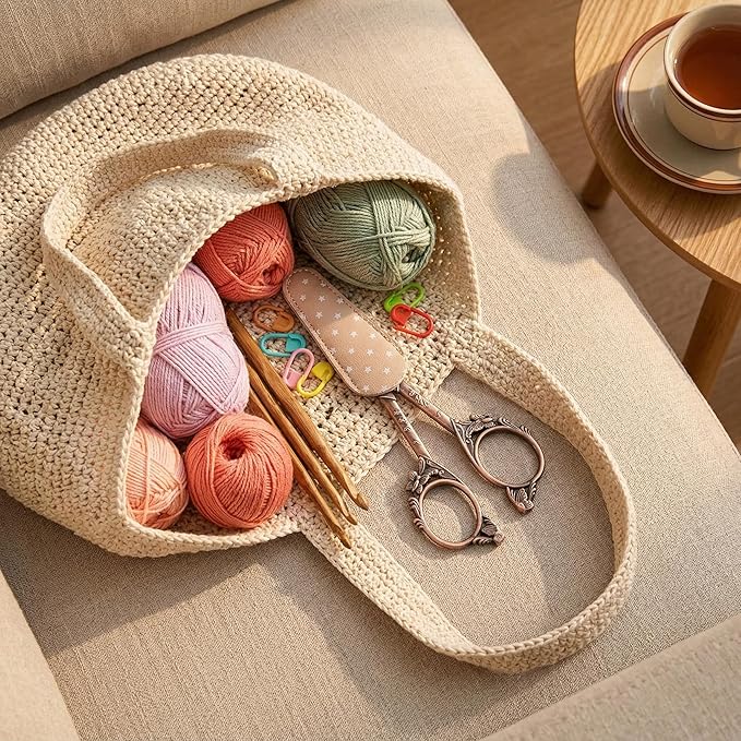 Crochet Scissors with Cover – Rose Gold Vintage Small Embroidery Scissors, Sharp Craft Scissors for Yarn Thread Sewing Needlework, Cute Butterfly Design Gift for Crocheter Quilter, 4.6 Inch
