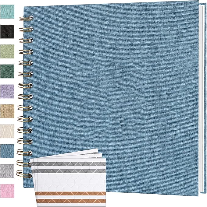 Scrapbook Photo Album 8x8 Inches 40 Pages Hardcover Kraft Paper Linen Cover Scrap Book Memory Book DIY Scrapbook Albums for Wedding Baby Boyfriend Travel Anniversary Family, Blue
