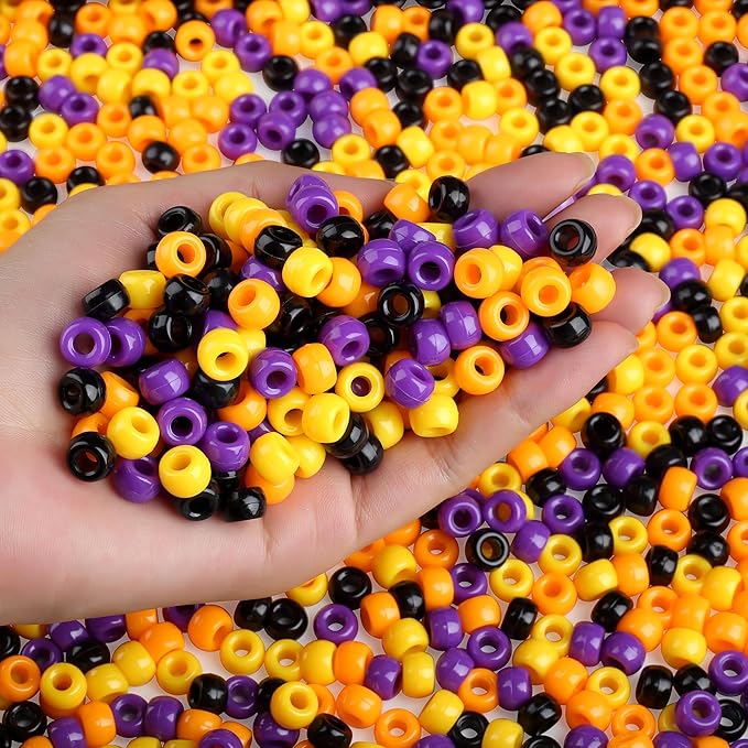 Halloween Pony Beads Bulk 1000 Pcs, Colorful Kandi Beads for Bracelets Jewelry Making, Plastic Hair Bead for Braids for Craft, Gifts for Friend(Black, Orange, Purple,Yellow)