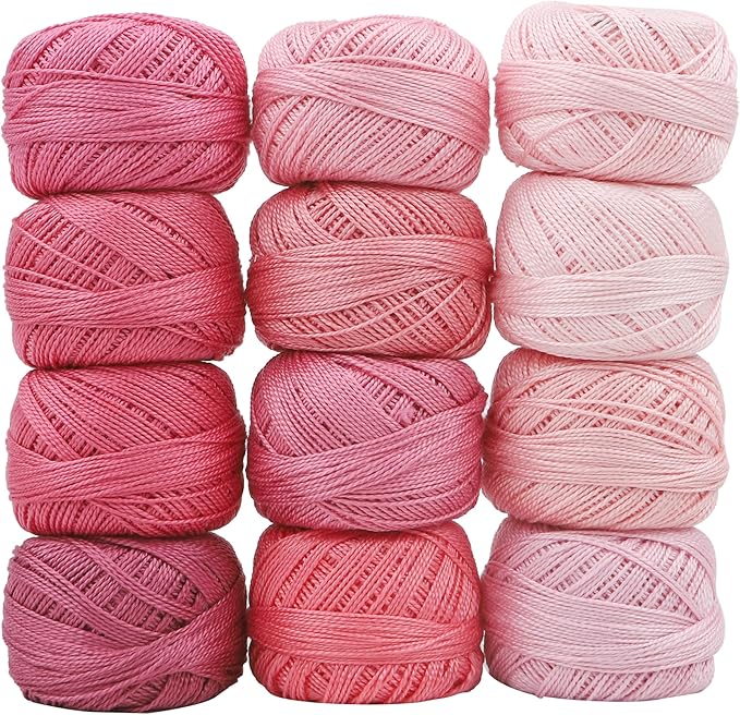 Size 8 Double Mercerized Egyptian Long Staple Cotton Pearl Thread 12 Gradient Colors per Box 5 Grams Ball Rainbow Color Embroidery Thread for Crochet Cross Stitch Hand Embroidery (12D)