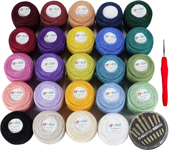 golo 24 Skeins Crochet Thread Size 30 Embroidery Thread 10gX24 Crochet Yarn for Hand Knitting 30-24-1