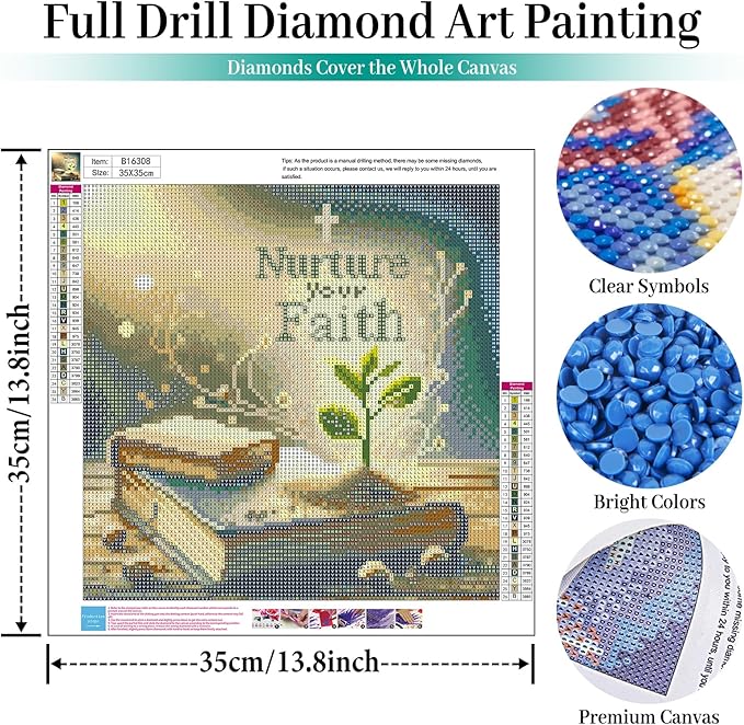 Faith Diamond Art Kits for Adults, Book Diamond Painting Kits for Adults Beginners, DIY 5D Diamond Painting with Round Gem Art Kits for Gift Home Wall Decor 14x14 Inch