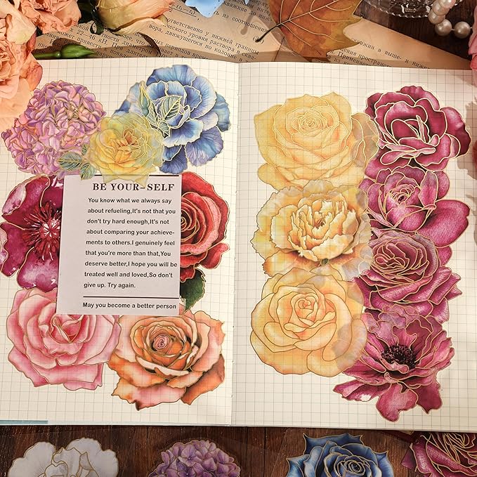 emmoolife Pressed Flower Stickers Set (100 PCS) Large Dried Flowers Themed Resin Sticker Decals Floral Botanical Journaling Stickers for Scrapbook Supplies Bullet Junk Journal Bottles Planner Laptops