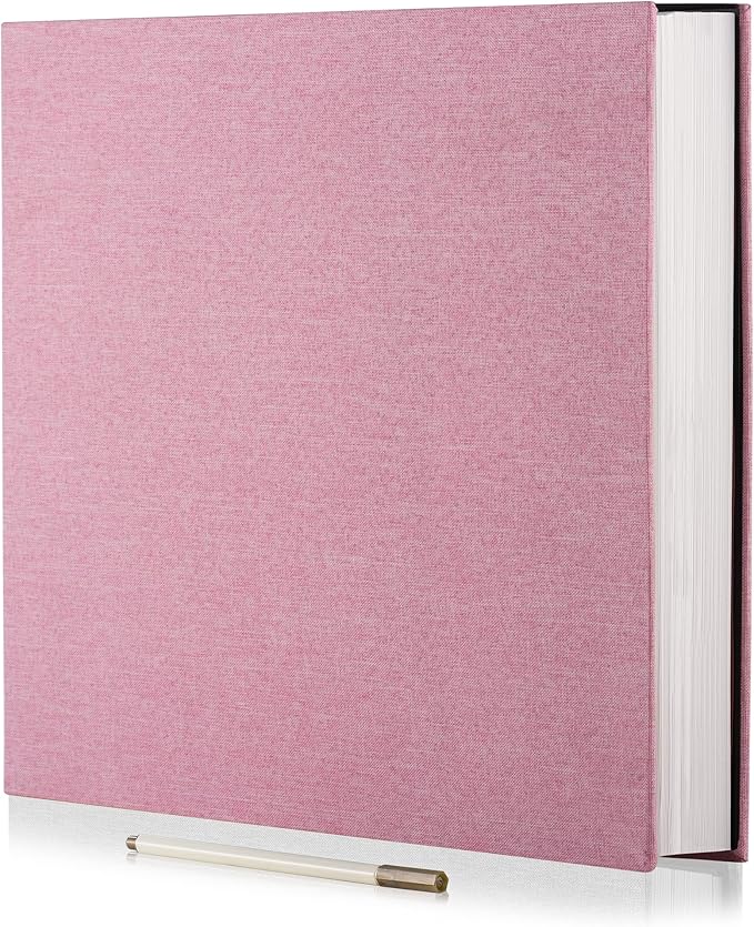 Large Photo Album Self Adhesive for 4x6 5x7 8x10 Pictures Magnetic Scrapbook Album 20 Sheets / 40 Pages Linen Cover DIY Photo Album with A Metallic Pen and and Plastic Board(Pink)