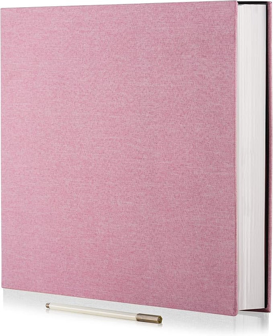 Large Photo Album Self Adhesive for 4x6 5x7 8x10 Pictures Magnetic Scrapbook Album 20 Sheets / 40 Pages Linen Cover DIY Photo Album with A Metallic Pen and and Plastic Board(Pink)