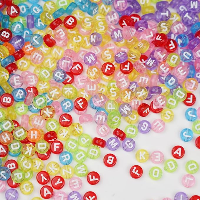 1450Pcs Colorful Clear Letter Beads Acrylic 4x7mm Round, Alphabet A-Z (Extra for Vowel Letter) and White Heart Beads for Bracelets Necklaces Jewelry Making (Clear, 4x7mm)