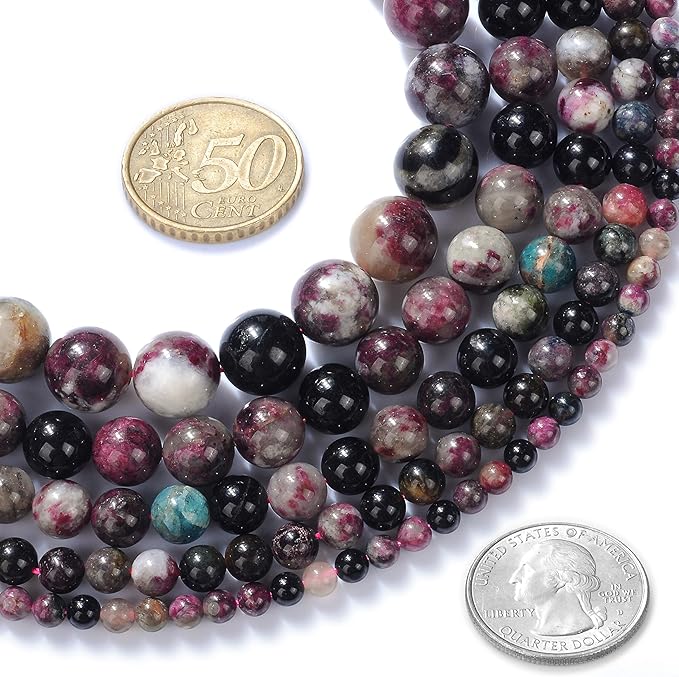6mm Natural Colourful Tourmaline AB Gemstone Round Loose Beads Crystal Stone Bracelet Necklace Accessories Crafts for Jewelry Making DIY,1 Strand 15"