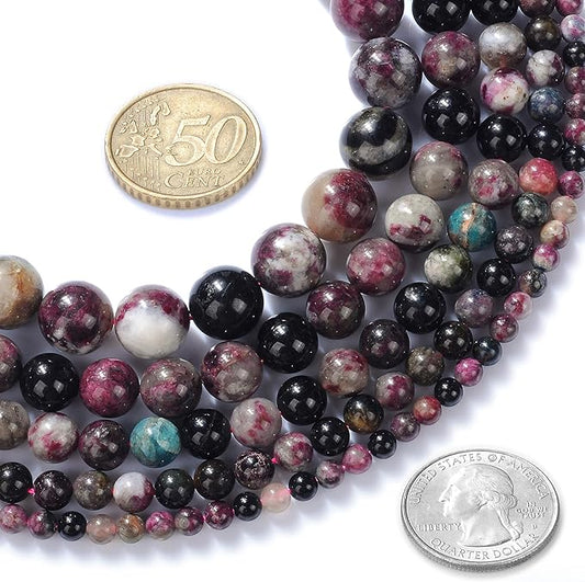 6mm Natural Colourful Tourmaline AB Gemstone Round Loose Beads Crystal Stone Bracelet Necklace Accessories Crafts for Jewelry Making DIY,1 Strand 15"