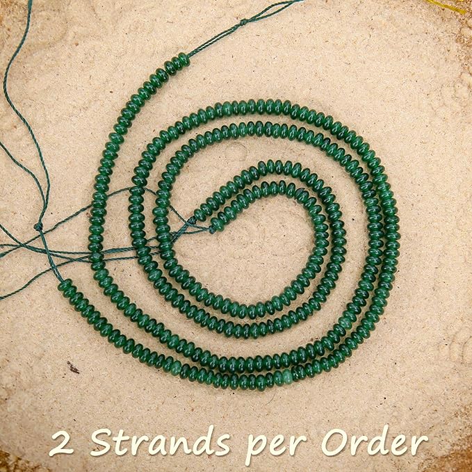2 Strands (300PCs) Green Jade Rondelle Beads, 2 * 4mm Gemstone Loose Spacer Abacus Disk Beads for DIY Bracelet Necklace Earrings Jewelry Making, Craft Supplies Beading Kit
