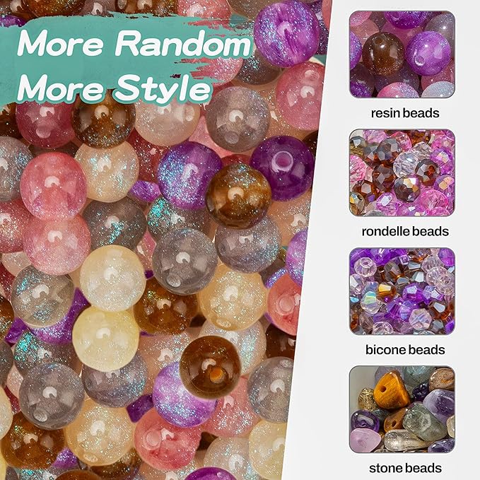 Glass Beads for Bracelet Making Kit, Assorted Beads for Jewelry Making, Including Round Beads, Rondelle Beads, Crystal Beads, Chip Stone Beads. Aesthetic Beads for Bracelets, Charms, Glasses Chains
