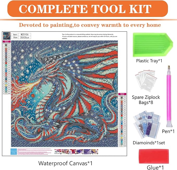 igoodom Independence Day Diamond Art Kits for Adults, July 4th Diamond Painting Kit, Full Drill Round Dragon Diamond Art Kits, DIY Gem Art and Crafts for Home Wall Decor Gift 14x14inch