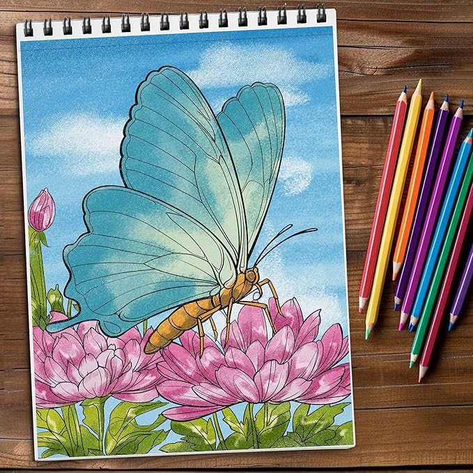 Netecom Butterfly Garden Adult Coloring Book for Adults, Spiral Bound Softcover, 30 Detailed Butterfly Garden Scenes for Stress Relief and Relaxation