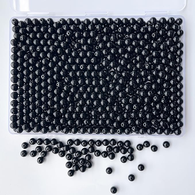 Laopottbeads 800 Pcs Black 8MM Pearl Beads for Jewelry Making Round Pearl DIY Kit for Bracelets, Earrings, Necklaces & Anklets
