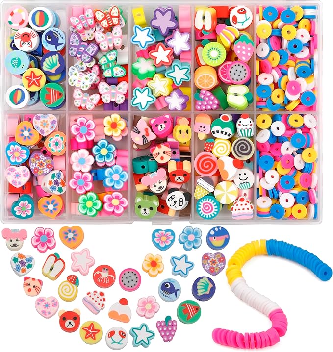 700 Pcs Polymer Clay Beads for Charms Making Pony Beads Shapes for Friendship Bracelets & Jewelry Making (700Pcs Mixed Colors Style)