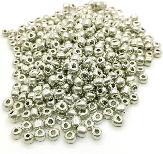 Perlin Glass Seed Beads 3mm 8/0 Round Mini Small Pony Beads 3300pcs for Making Earrings Bracelets Pendants Waist Jewelry DIY Handmade Metallic Color Kit (Silver)