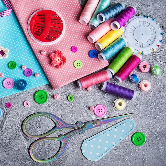 Cute 3.6inch Embroidery Scissors Crafting Sewing Threading Needlework Scissors with Leather Scissor Cover for Sewing Handicrafts Tool Craft Art Work and Everyday Use