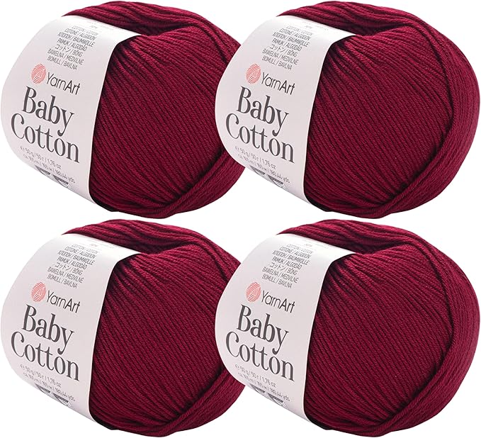 YarnArt Baby Cotton Yarn 4-Pack – Soft Knitting Yarn for Baby & Summer, 50% Cotton 50% Acrylic, 1.76 Oz Each, 180.44 Yds/Skein – Ideal for Amigurumi & Crochet Projects (428)