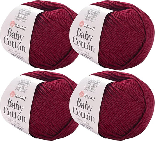 YarnArt Baby Cotton Yarn 4-Pack – Soft Knitting Yarn for Baby & Summer, 50% Cotton 50% Acrylic, 1.76 Oz Each, 180.44 Yds/Skein – Ideal for Amigurumi & Crochet Projects (428)