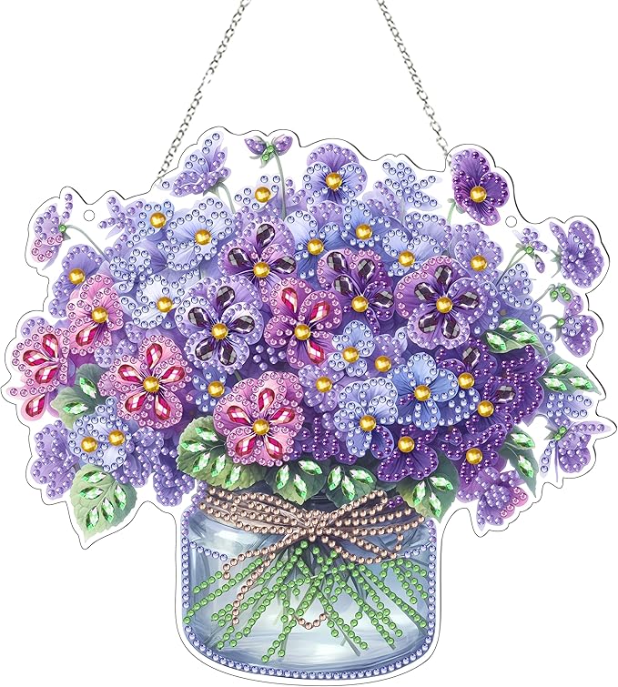 DIY Hanging Diamond Art Kit for Adult – 5D Gem Art Window & Wall Pendant, Acrylic Diamond Painting Ornament for Home & Garden Decoration (Flower)