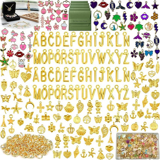 407 Pcs Jewelry Making Charms Kit with Jump Rings – Bulk Enamel, KC Gold & Letter Charms for DIY Necklace, Bracelet & Earring Craft Supplies