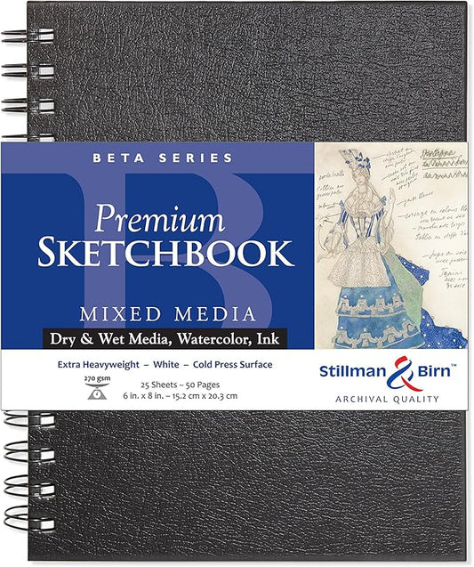 Stillman & Birn Beta Series Wirebound Sketchbook, 6" x 8", 270 gsm (Extra Heavyweight), White Paper, Cold Press Surface