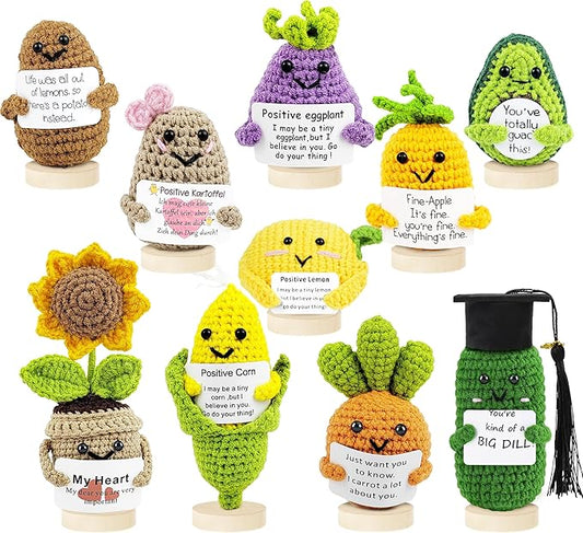 Crochet Potato Bag and Emotional Support Vegetable Bag Combination with Base. Handmade Crochet Cute Vegetables, Perfect for Offices, Universities, Colleagues, Friends, New Year (10PCS)