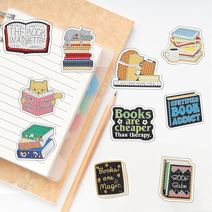 16 Pcs Book Diamond Painting Magnets Kits Diamond Art Fridge Magnet Refrigerator Sticker Diamond Painting kit for Beginners Adults DIY Art Craft Gifts Home Decors (Book)