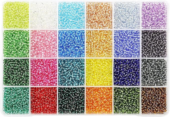 Bala&Fillic Size 3mm Seed Beads About 7200pcs in Box, 8/0 Glass Silver Lined Seed Beads for Making Bracelet Necklace Earring Jewelry (About 300pcs/Color, 24 Colors)