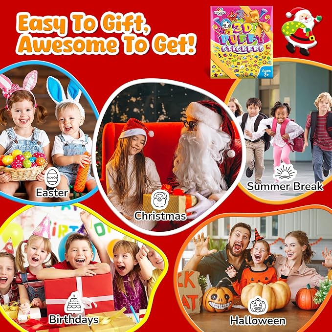 sinceroduct 3200+ 3d puffy stickers, 64 unique sheets ultimate kids sticker, kids‘s preschool sticker sheets for reward, craft, scrapbooking,gifts including animal, fruits, dinosaurs, cars and more.