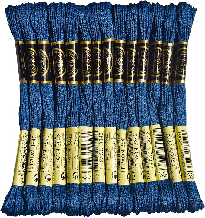 LE PAON Embroidery Floss, 14-Pack Six Strands 100% Long Staple Cotton Embroidery Thread, 8.7-Yard，Color Number：3842,Dark Wedgewood