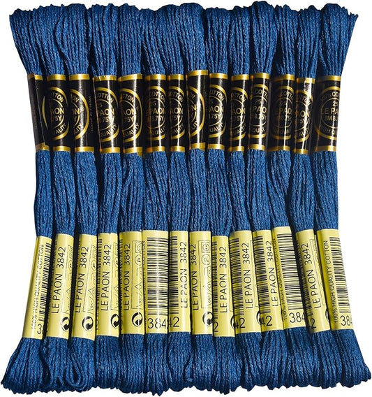 LE PAON Embroidery Floss, 14-Pack Six Strands 100% Long Staple Cotton Embroidery Thread, 8.7-Yard，Color Number：3842,Dark Wedgewood