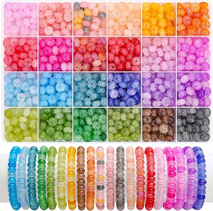 BONNY BOXX 960PCs Rondelle Glass Beads for Jewelry Making, 24 Colors Abacus Crystal Beads (5x8mm), Gemstone Spacer Bead for Bracelets Necklaces Earrings, DIY Crafts Supplies Kit with Organizer Box