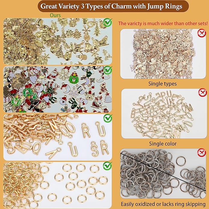 407 Pcs Jewelry Making Charms Kit with Jump Rings – Bulk Enamel, KC Gold & Letter Charms for DIY Necklace, Bracelet & Earring Craft Supplies