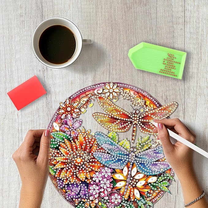 SENQAO Dragonfly Diamond Art Hanging Kit for Adult, Special Shaped Rhinestone, DIY Acrylic 5D Diamond Art Painting Window Pendants Home Garden Wall Hanging Kits Hanging Ornament