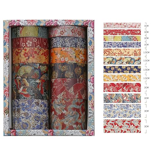 12 Rolls Kyoto Charm Washi Tape Set Japanese Arts Adhesive Tapes Geometric Garden Decorative Masking Tape Sets for Craft, Kids, Scrapbook, DIY, Gift Wrapping (Floral Bird)