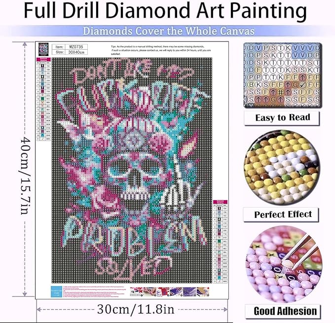 mrpwnle Skull Diamond Art Kits for Adults, Don't Like Me Skull Diamond Painting Kits for Adults Beginners, 5D DIY Full Drill Round Gem Art Crafts Paintings for Home Wall Decor 12 x16Inch