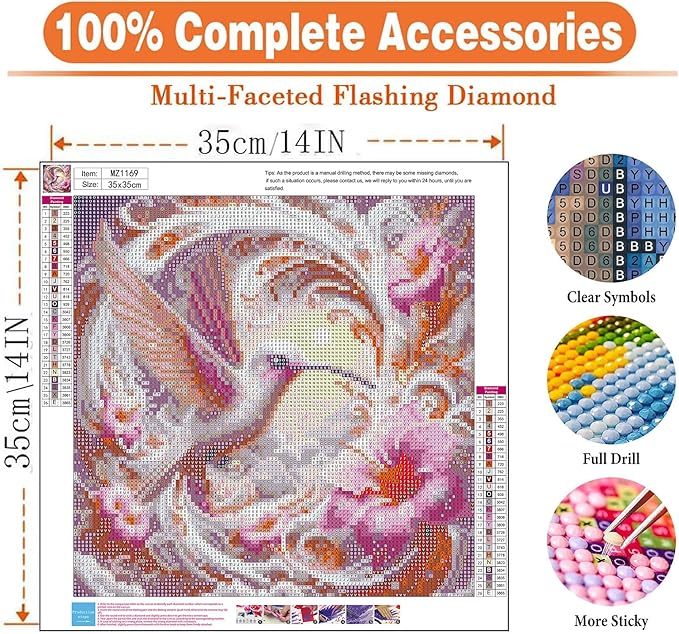 igoodom Hummingbird Diamond Art Kits for Adults, Birds Diamond Painting Kit, Full Drill Round Diamond Art Kits, DIY Gem Art and Crafts for Home Wall Decor Gift 14x14inch
