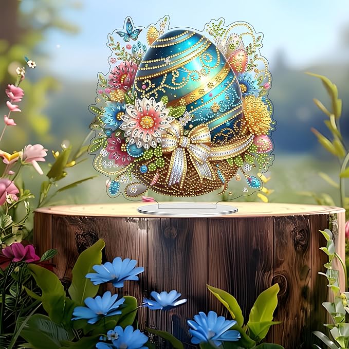 JJFox DIY Tabletop Diamond Art Painting Kit，Desktop Ornament Special Shaped Rhinestone Desk Placement Ornament，Home Stand Up Gem Painting Craft Kit Gift Double Sided (Easter Egg)