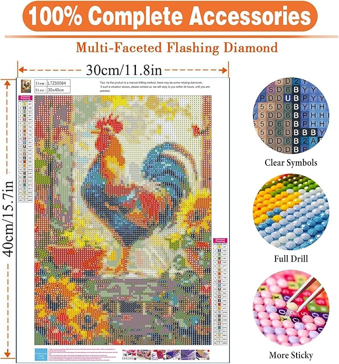 igoodom Diamond Art Kits for Adults, Chicken Diamond Art Kits, Full Drill Round Chicken Diamond Painting Kits, DIY Gem Art and Crafts for Home Wall Decor Gift 12x16inch