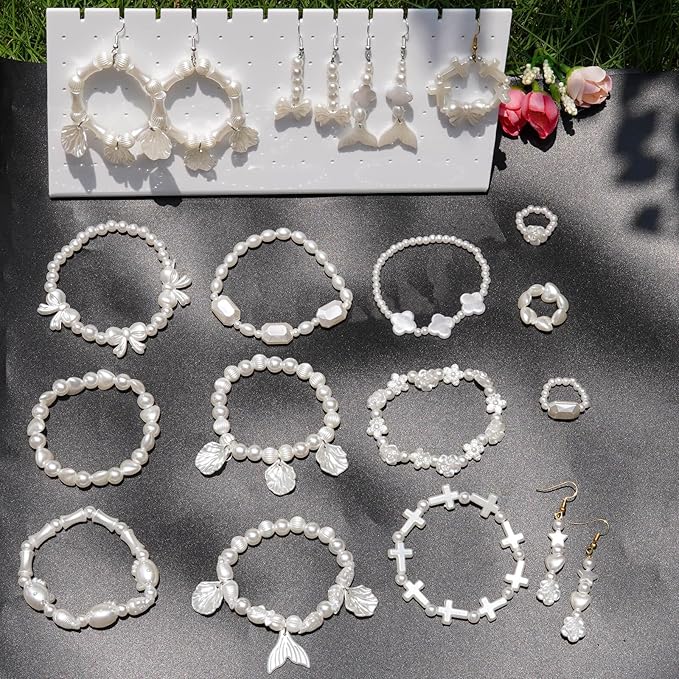 1170 Pcs ABS Imitation Pearl Beads for Jewelry Making, Assorted Heart Star Bowknot Circle Flower Aesthetic Cute Bead for Bracelet Necklaces Earrings Key Chains DIY Phone Charm Crafts (White)