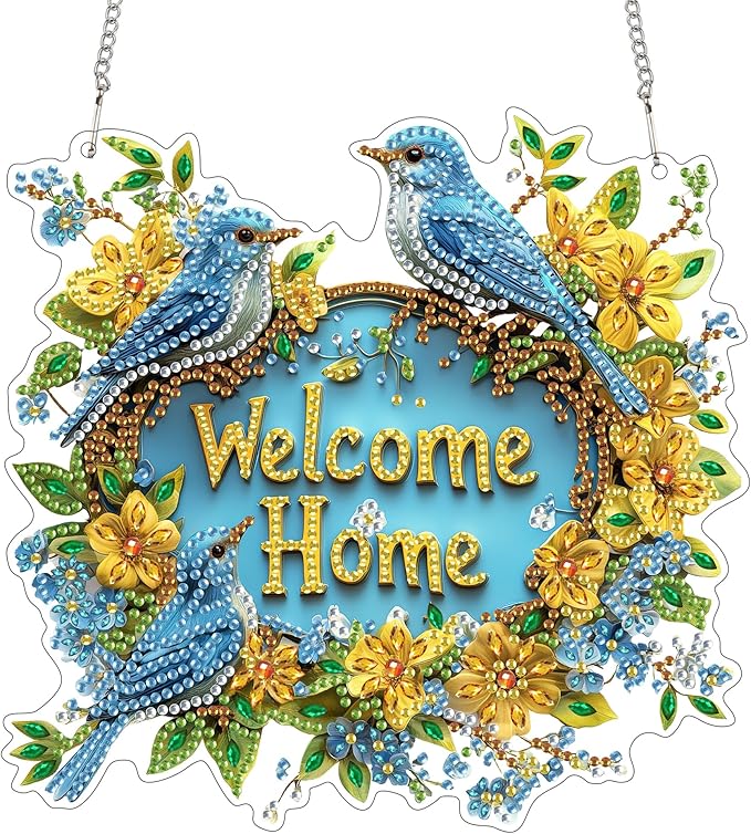 SKRYUIE Bird Hanging Diamond Art Kits for Adults Pendant Suncatcher, Special Shaped Crystal DIY Pearl Diamond Painting Kit, Gift for Mother Spring Summer Window Wreath Decor 7.48 x 7.32 Inch A43