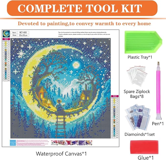 igoodom Diamond Art Kits for Adults, Fantasy Moon Diamond Painting Kit, Full Drill Round Diamond Art Kits, DIY Gem Art and Crafts for Home Wall Decor Gift 14x14inch
