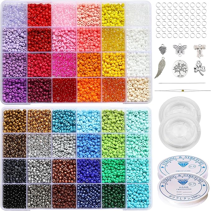 Bala&Fillic Size 4mm Seed Beads 48 Colors About 6000 pcs in Storage Box, 6/0 Glass Seed Beads for Making Bracelets Earrings Necklaces Jewelry