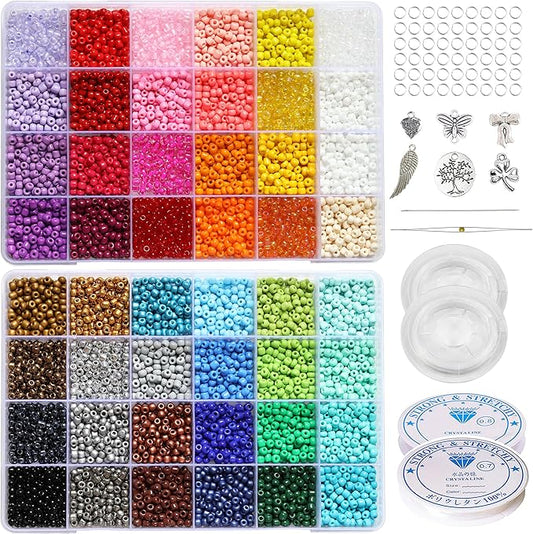 Bala&Fillic Size 4mm Seed Beads 48 Colors About 6000 pcs in Storage Box, 6/0 Glass Seed Beads for Making Bracelets Earrings Necklaces Jewelry