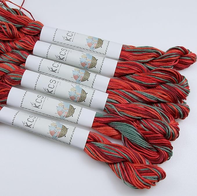 KCS Big skeins of 25 Meters Size 25 Color Variegated Cross Stitch Stranded Threads,6 skeins,4517