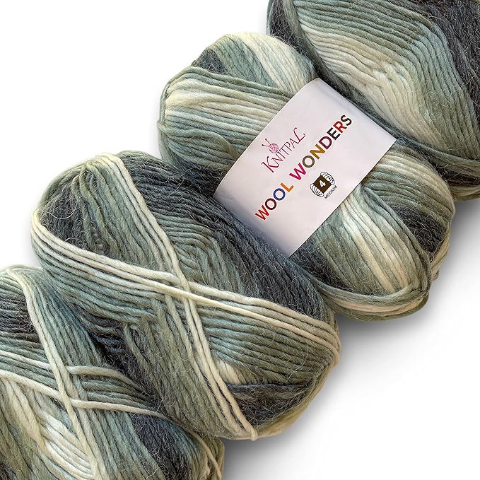 Wool Wonders Yarn for Crocheting, 4-Pack (640Yds / 400G), Free Patterns - Wool Yarn for Knitting - Aran/Heavy #4 Medium Worsted Weight - Domino Gray