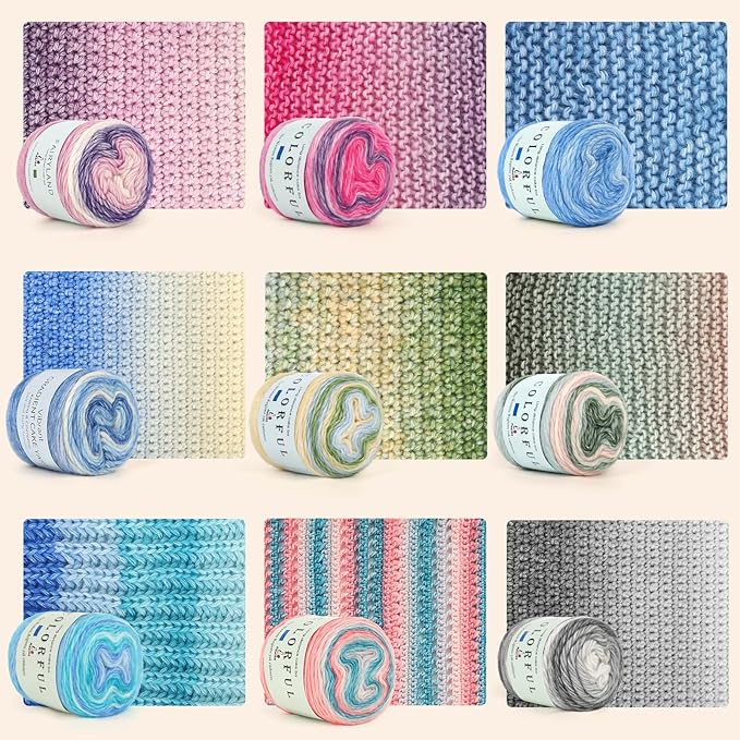 Aeelike Cake Yarn for Crocheting, 3 Skeins Gradient Yarn 100g (3.52 oz) 245m (267 Yards) # 3 Light Weight, Soft Ombré Yarns Fairyland Yarns Rainbow for Making Colorful Crafts, Fantasy Blue Gradient